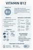 Infographic about Vitamin B12 with text and icons on a white background